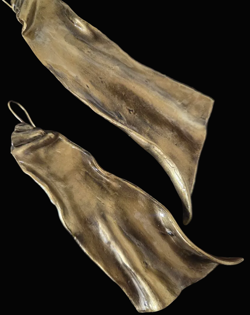 Sculpted Avant Garde Faux Gold Shoulder Duster Pierced Earrings