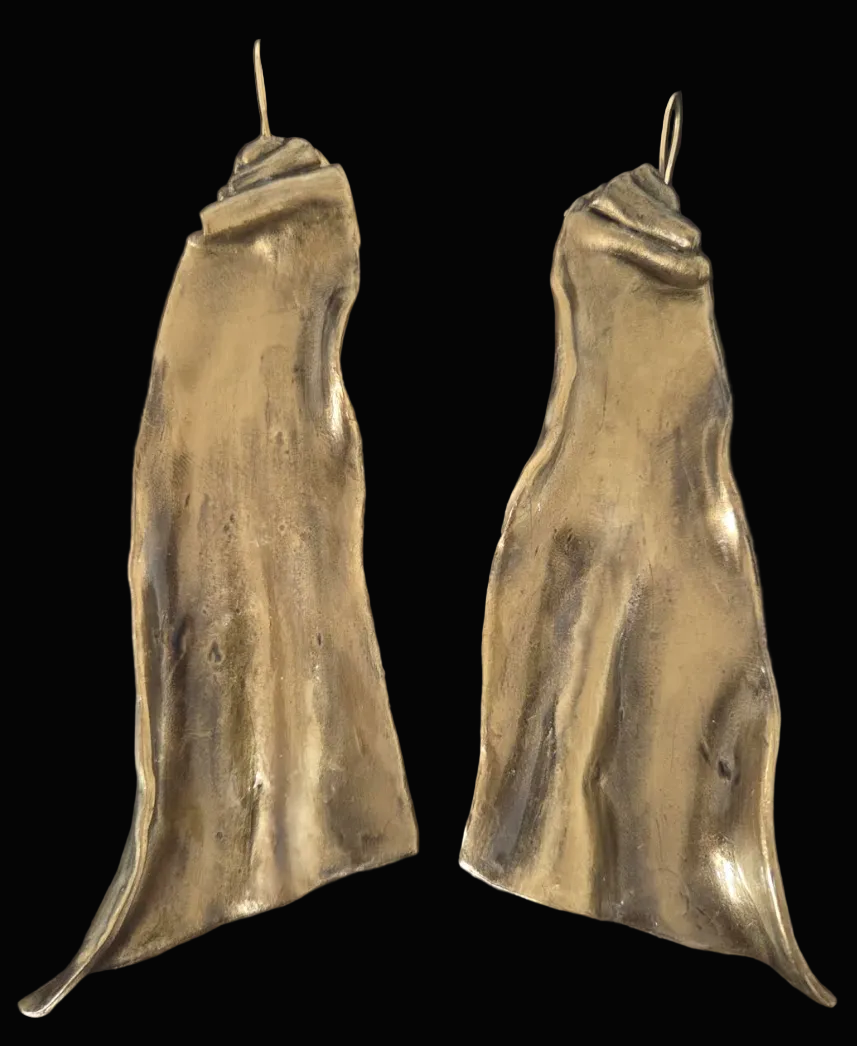 Sculpted Avant Garde Faux Gold Shoulder Duster Pierced Earrings