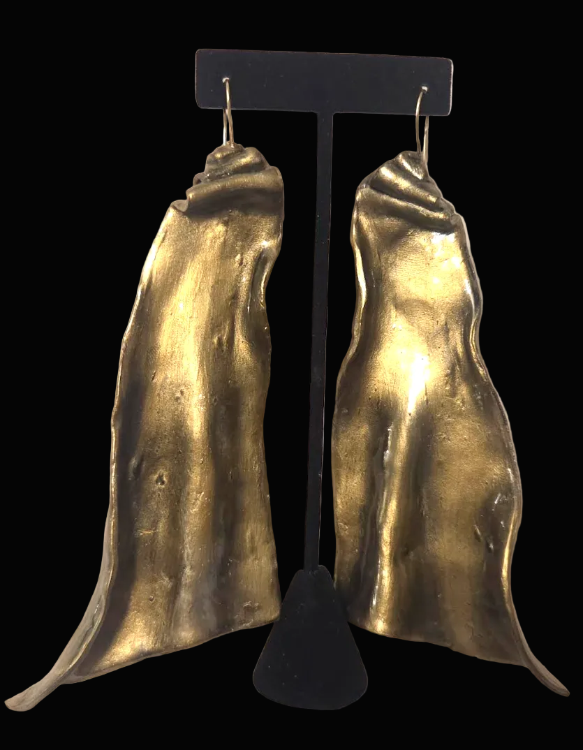 Sculpted Avant Garde Faux Gold Shoulder Duster Pierced Earrings