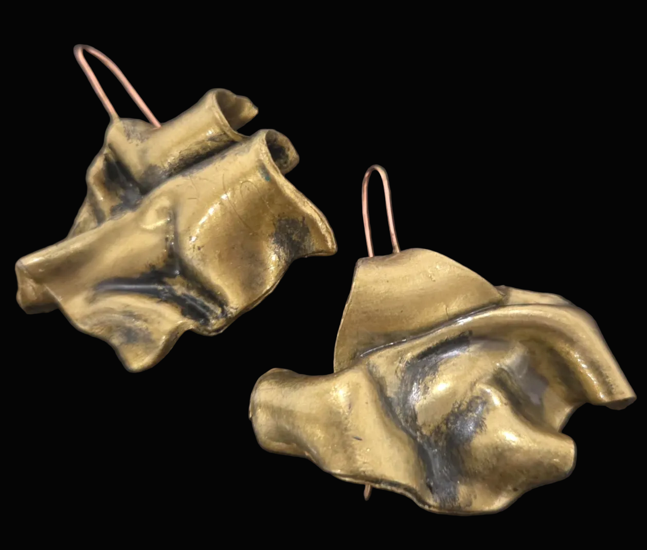 Hand Sculpted Faux Gold Architectural Pierced Earrings - Classy