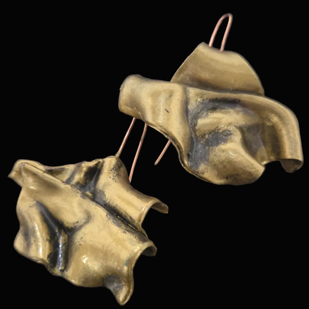 Hand Sculpted Faux Gold Architectural Pierced Earrings - Classy