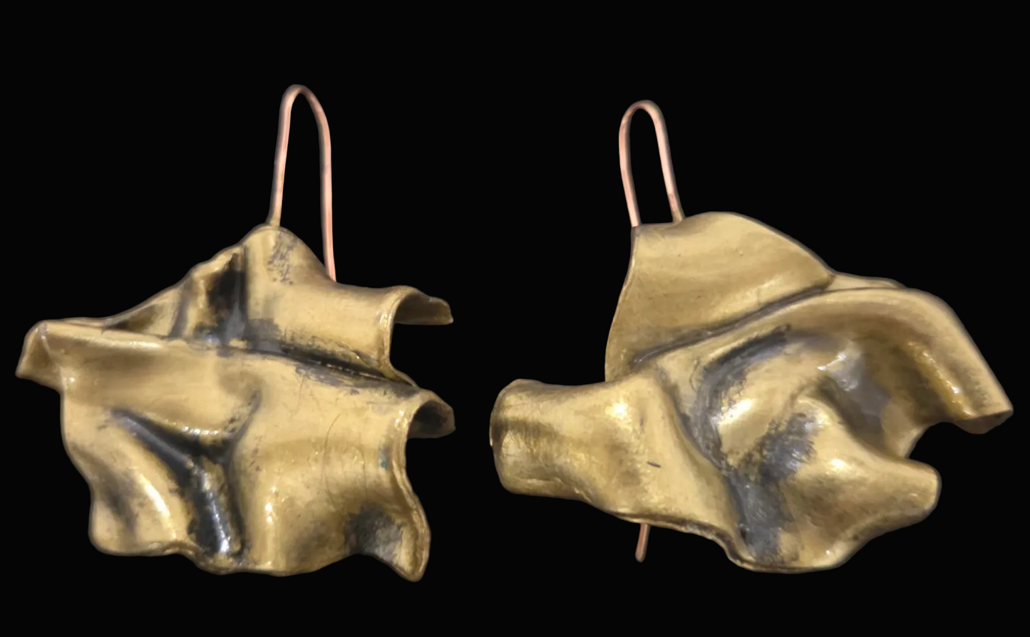 Hand Sculpted Faux Gold Architectural Pierced Earrings - Classy