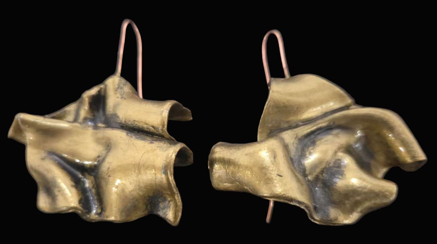 Hand Sculpted Faux Gold Architectural Pierced Earrings - Classy