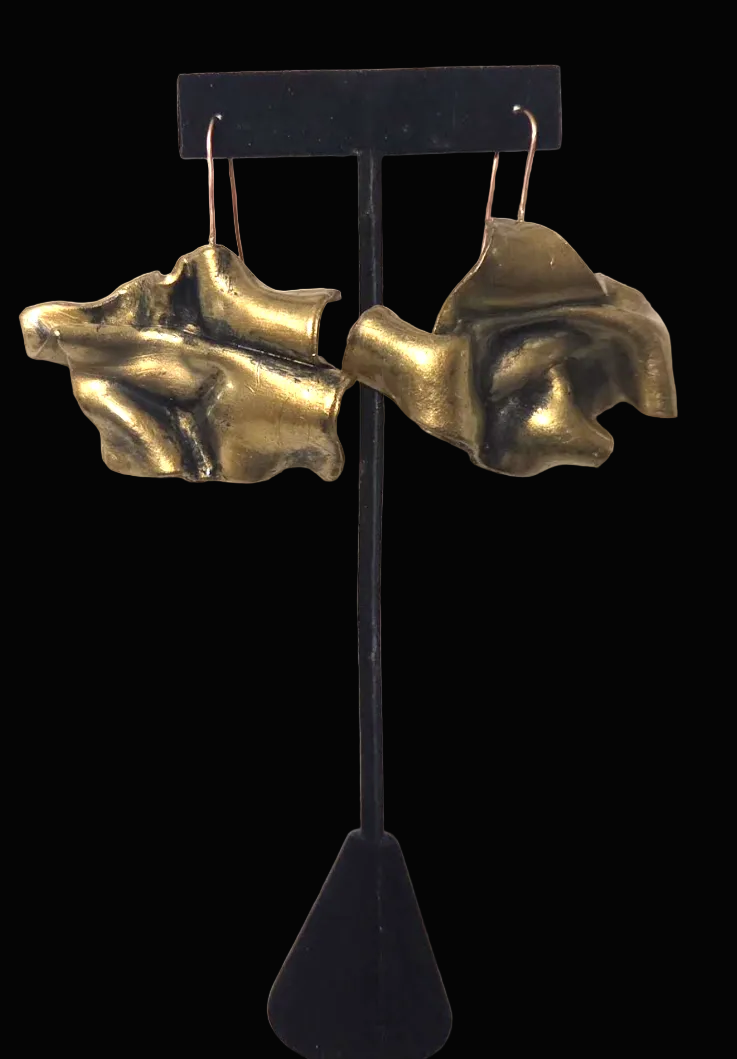 Hand Sculpted Faux Gold Architectural Pierced Earrings - Classy