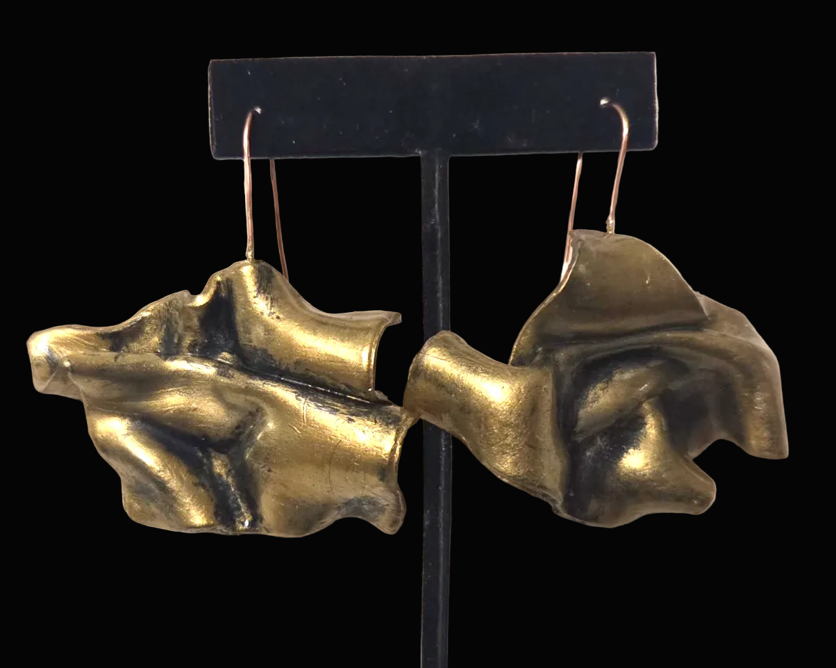 Hand Sculpted Faux Gold Architectural Pierced Earrings - Classy