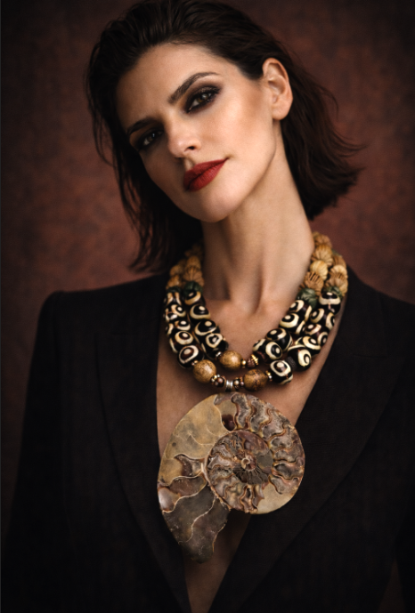 Ammonite Zebu Bone & Wood Chest Piece - Unisex Couture