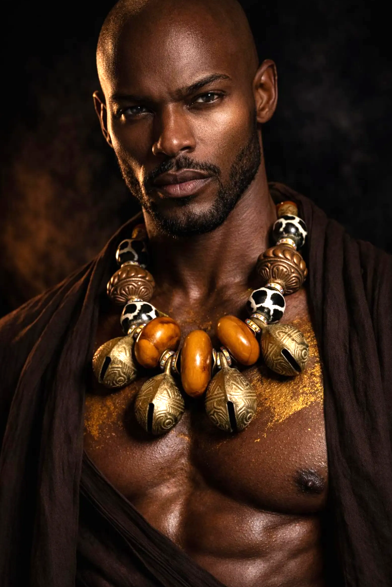 Bold Tribal Necklace with Brass Bells – “The Golden Oracle”