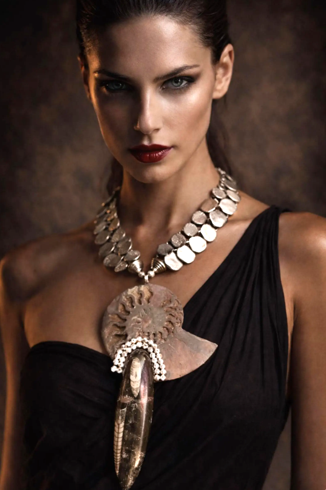 Orthoceras & Ammonite Fossil Haute Couture Chest Piece - Earth Tones
