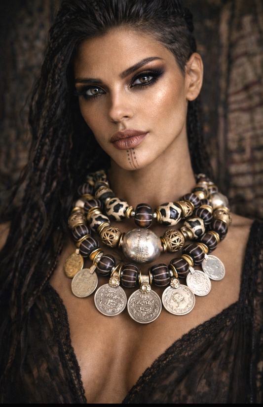 Bold Kuchi Coin Tribal Haute Couture Choker - Earth Tone