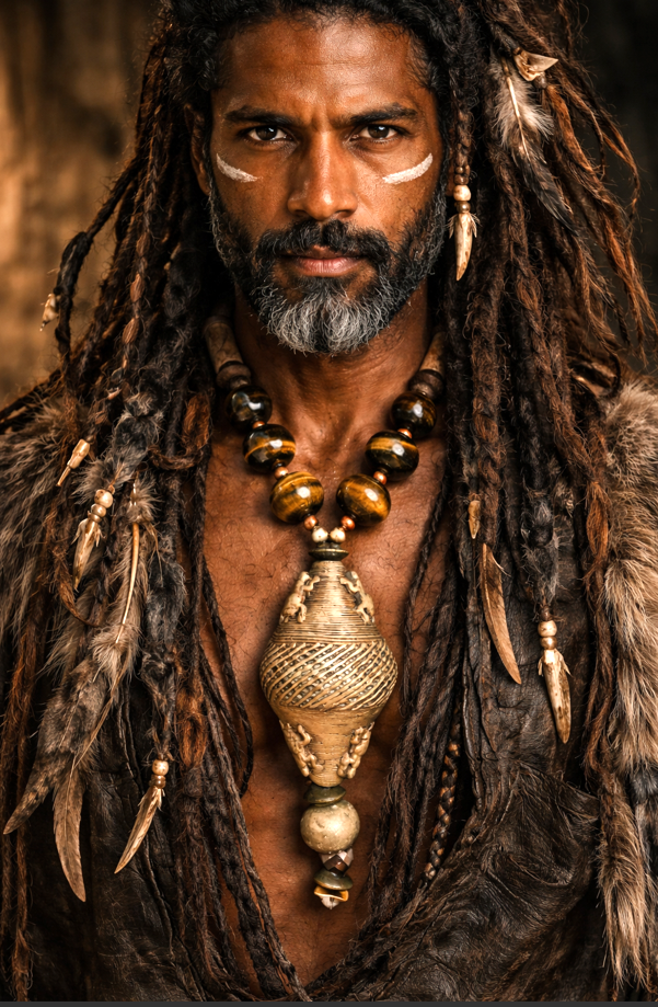 Earth Tone Tiger's Eye Wood & African Brass Tribal Statement Pendant