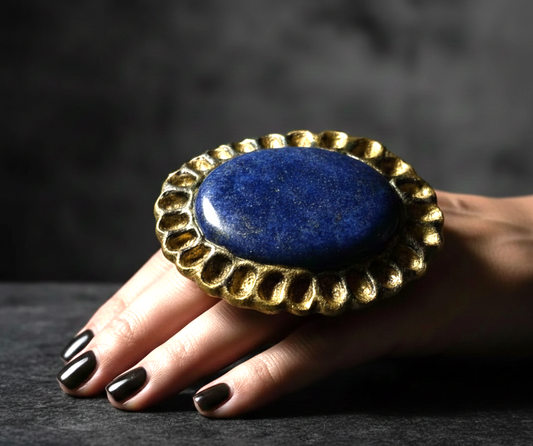Lapis Lazuli Sculpted Statement Ring - Egyptian Revival Finger Candy
