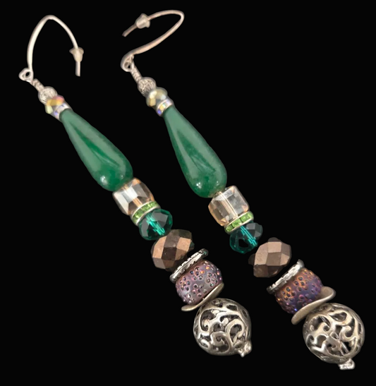 Emerald Green Teardrop Mixed Beaded Shoulder Dusters - OOAK Art
