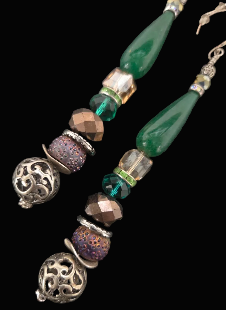 Emerald Green Teardrop Mixed Beaded Shoulder Dusters - OOAK Art