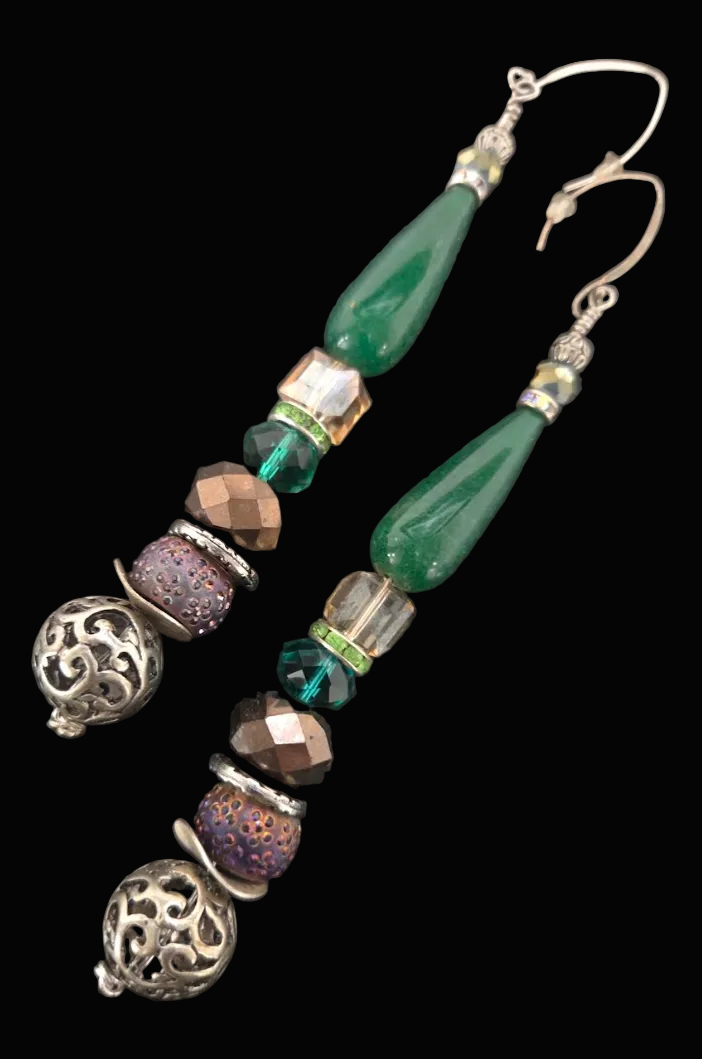 Emerald Green Teardrop Mixed Beaded Shoulder Dusters - OOAK Art