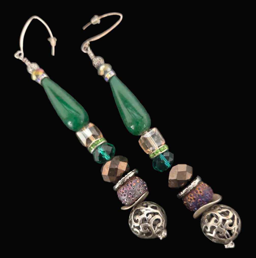 Emerald Green Teardrop Mixed Beaded Shoulder Dusters - OOAK Art