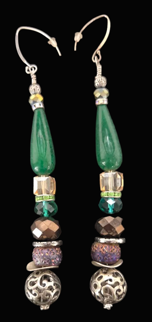 Emerald Green Teardrop Mixed Beaded Shoulder Dusters - OOAK Art