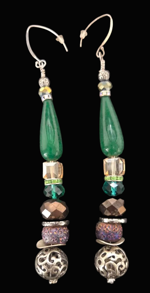 Emerald Green Teardrop Mixed Beaded Shoulder Dusters - OOAK Art