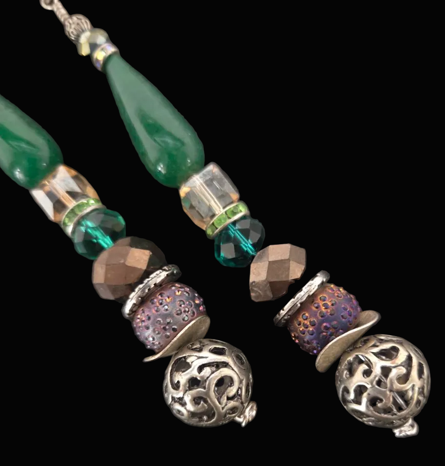Emerald Green Teardrop Mixed Beaded Shoulder Dusters - OOAK Art