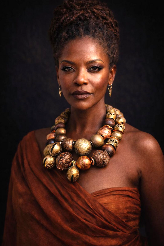Brass Copper & Wood Oversized Beaded Ethnic Necklace