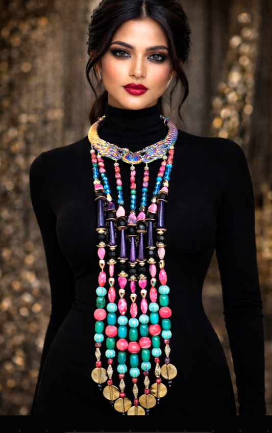 Chest Piece Beaded Waterfall Miao Torc - Haute Couture Photoshoot