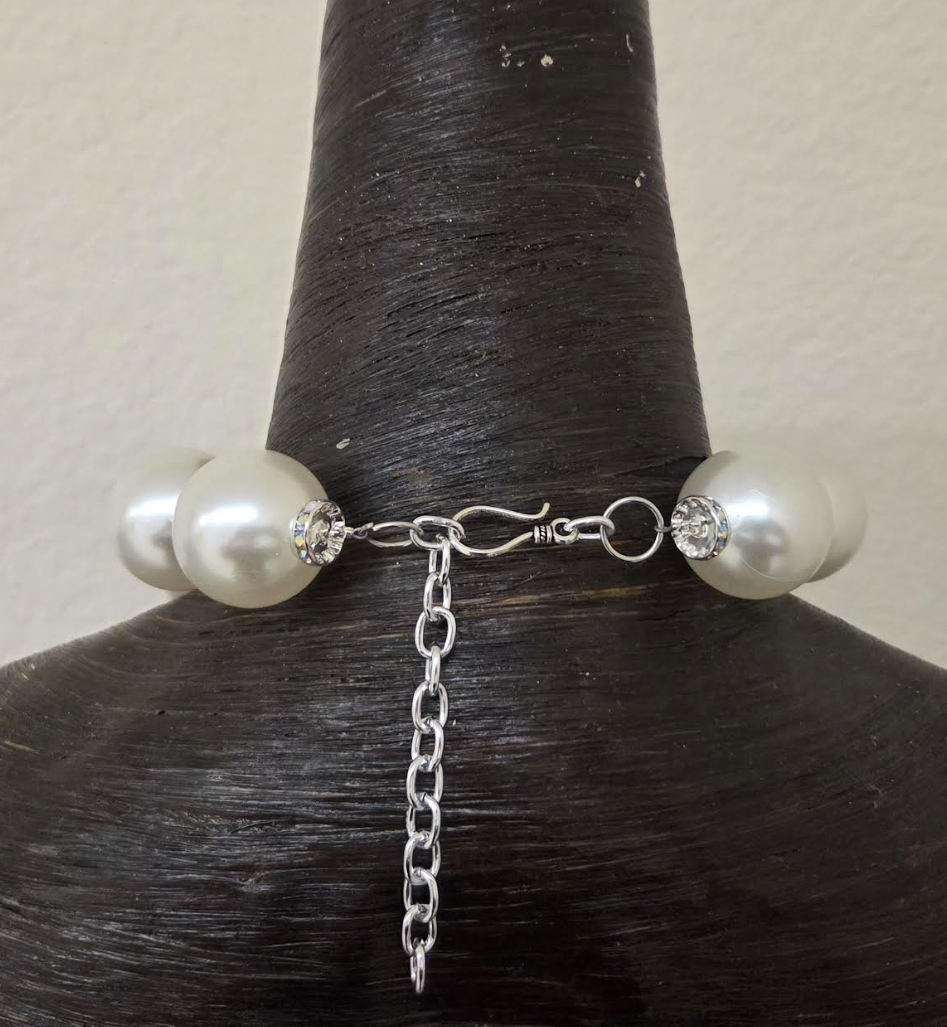 Oversized Faux Pearls with an Art Deco Diamante Pendant - Bling Bling