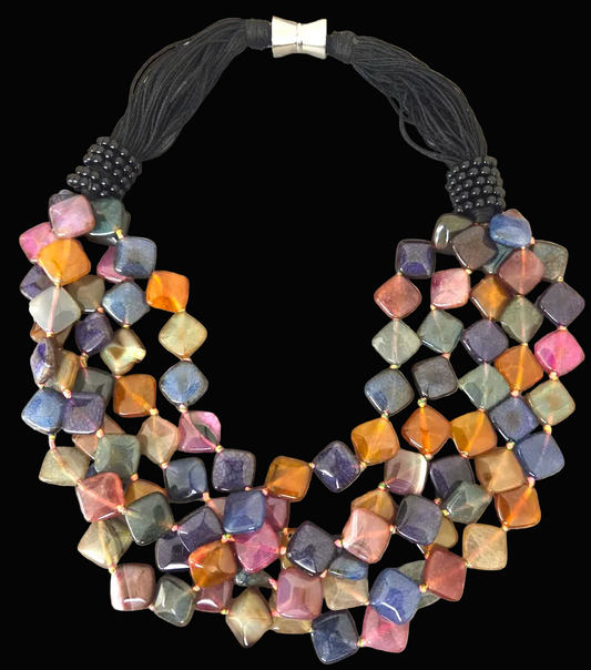 Multi Strand Colorful Agate Statement Necklace - Business Appropriate