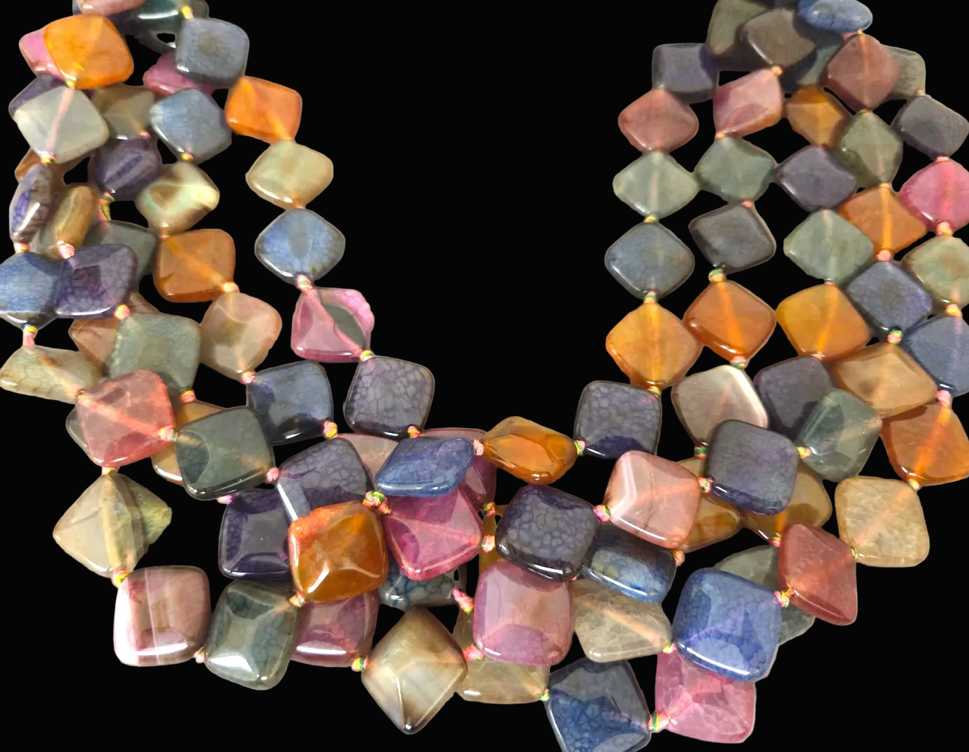 Multi Strand Colorful Agate Statement Necklace - Business Appropriate