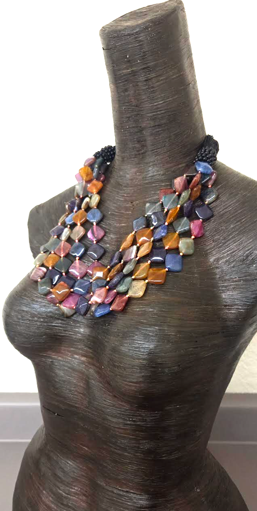 Multi Strand Colorful Agate Statement Necklace - Business Appropriate