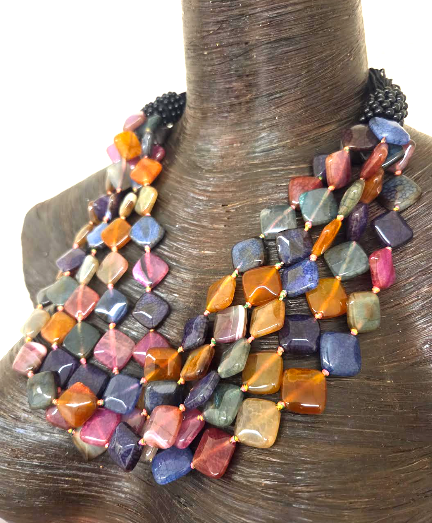 Multi Strand Colorful Agate Statement Necklace - Business Appropriate