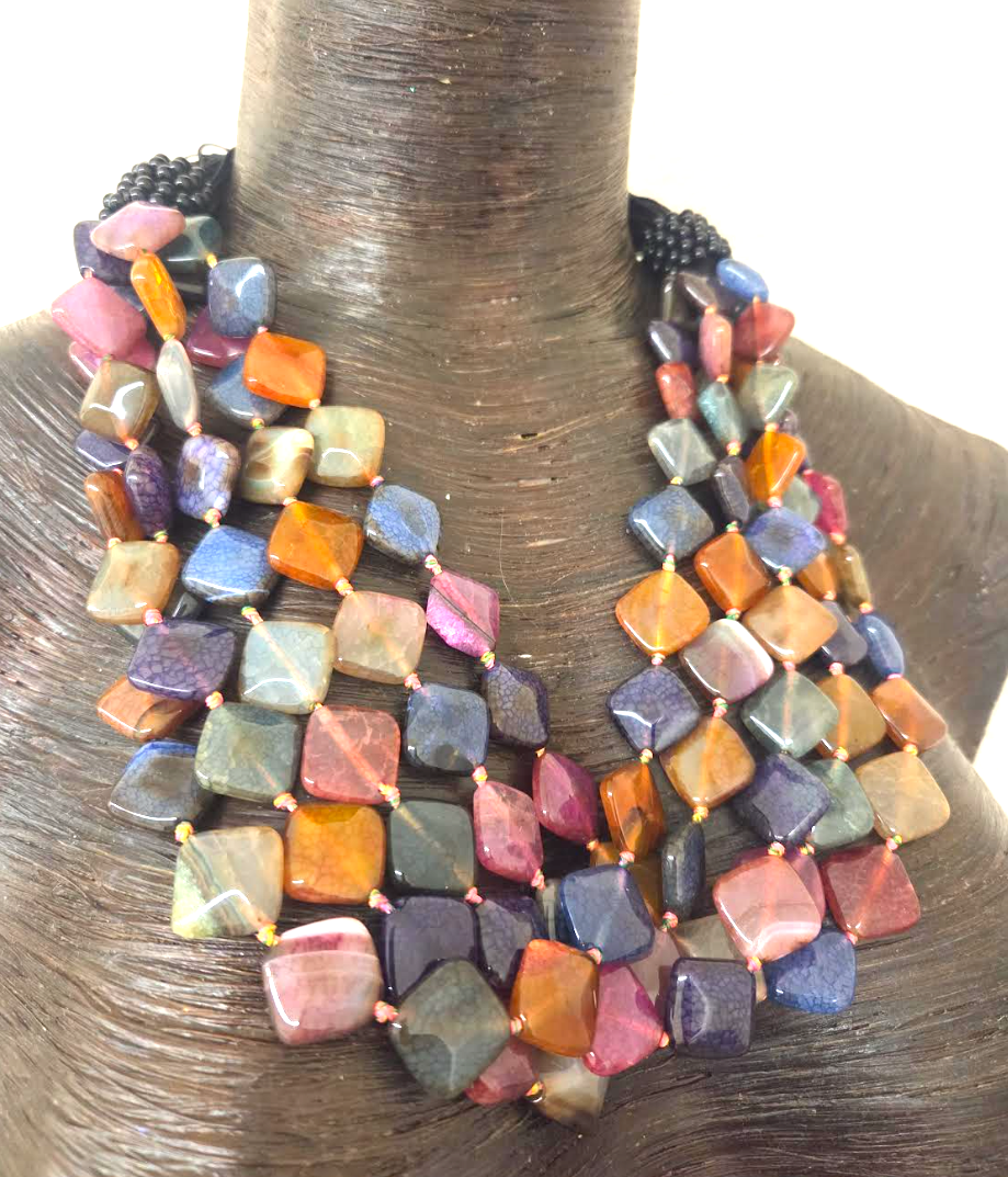 Multi Strand Colorful Agate Statement Necklace - Business Appropriate