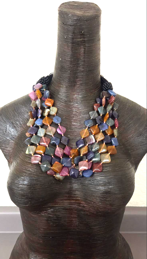 Multi Strand Colorful Agate Statement Necklace - Business Appropriate