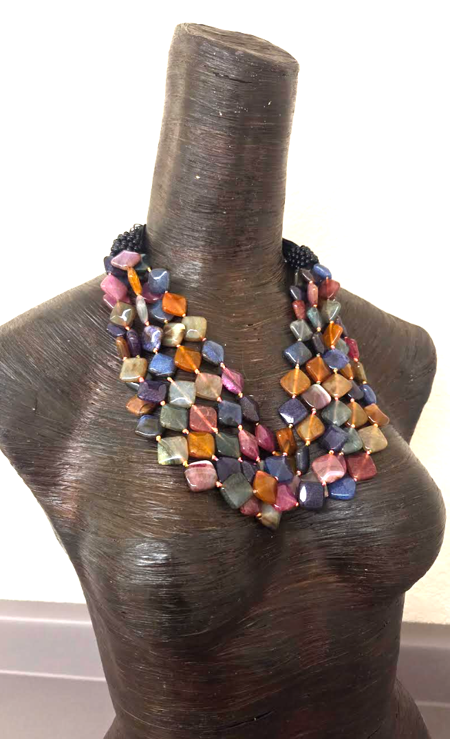Multi Strand Colorful Agate Statement Necklace - Business Appropriate