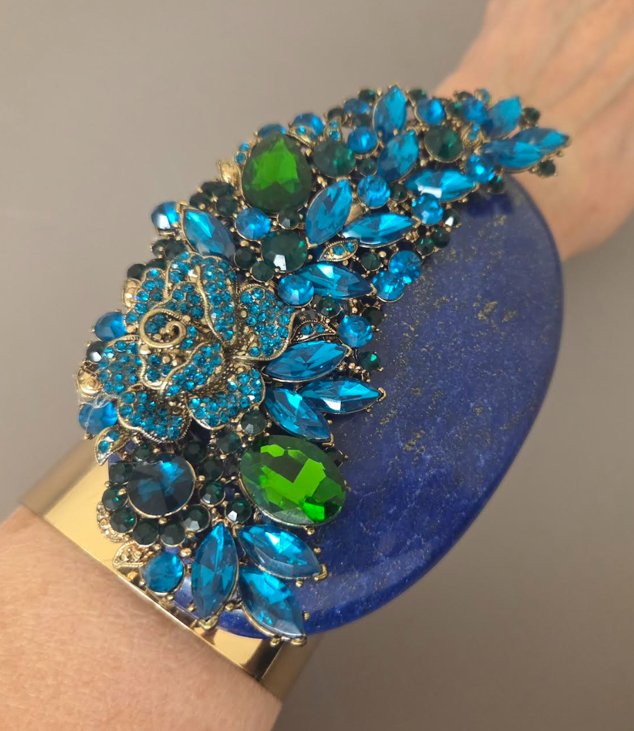 Lapis Lazuli Bejeweled Wide Statement Cuff : High End Wrist Candy