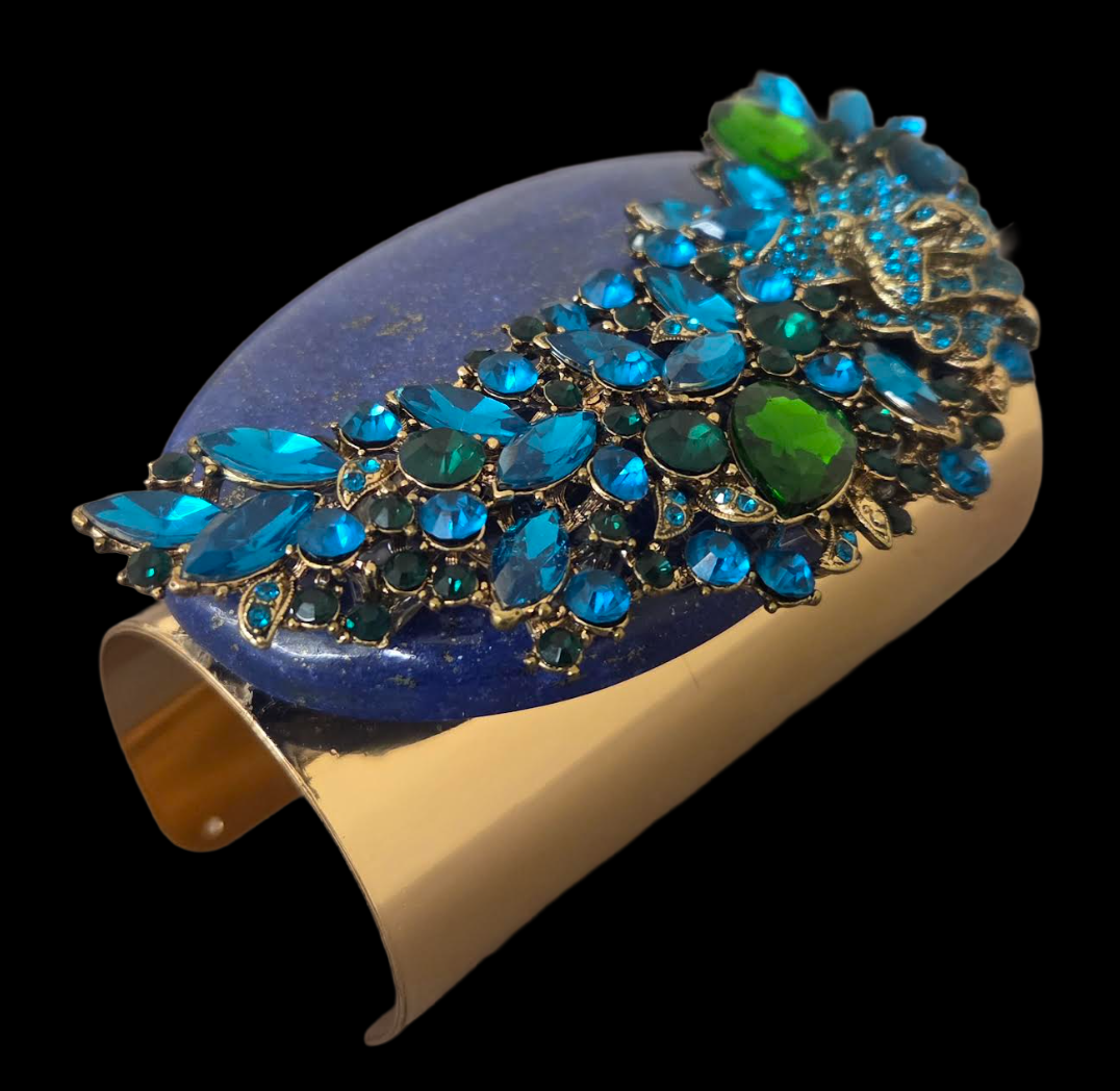 Lapis Lazuli Bejeweled Wide Statement Cuff : High End Wrist Candy