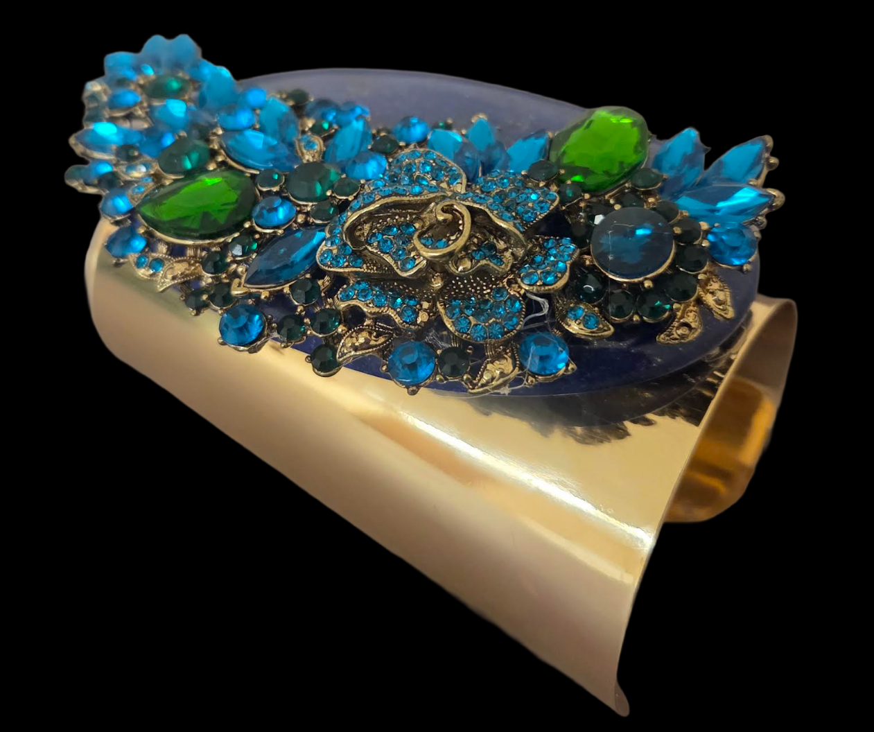 Lapis Lazuli Bejeweled Wide Statement Cuff : High End Wrist Candy