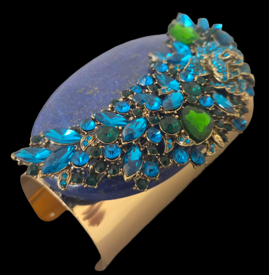 Lapis Lazuli Bejeweled Wide Statement Cuff : High End Wrist Candy