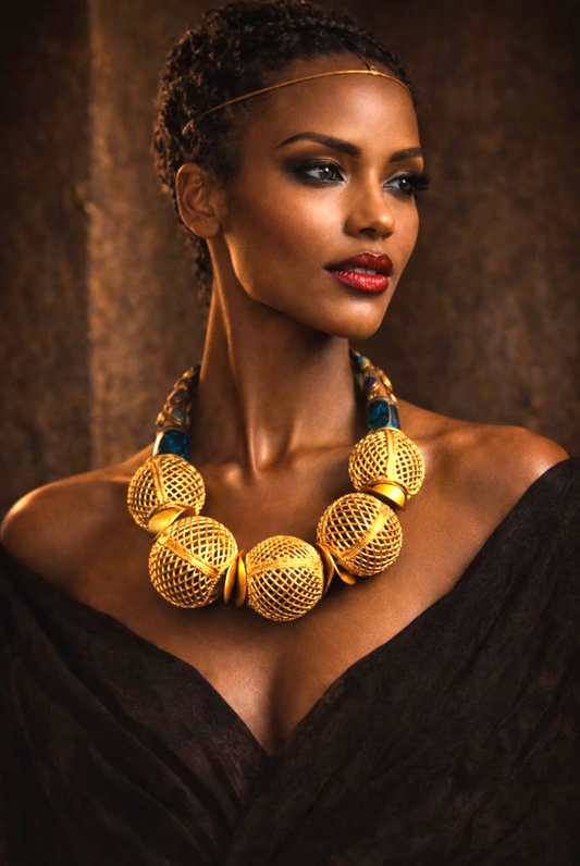 Lost Wax Brass Oversized Orb Statement  Necklace - African Luxury