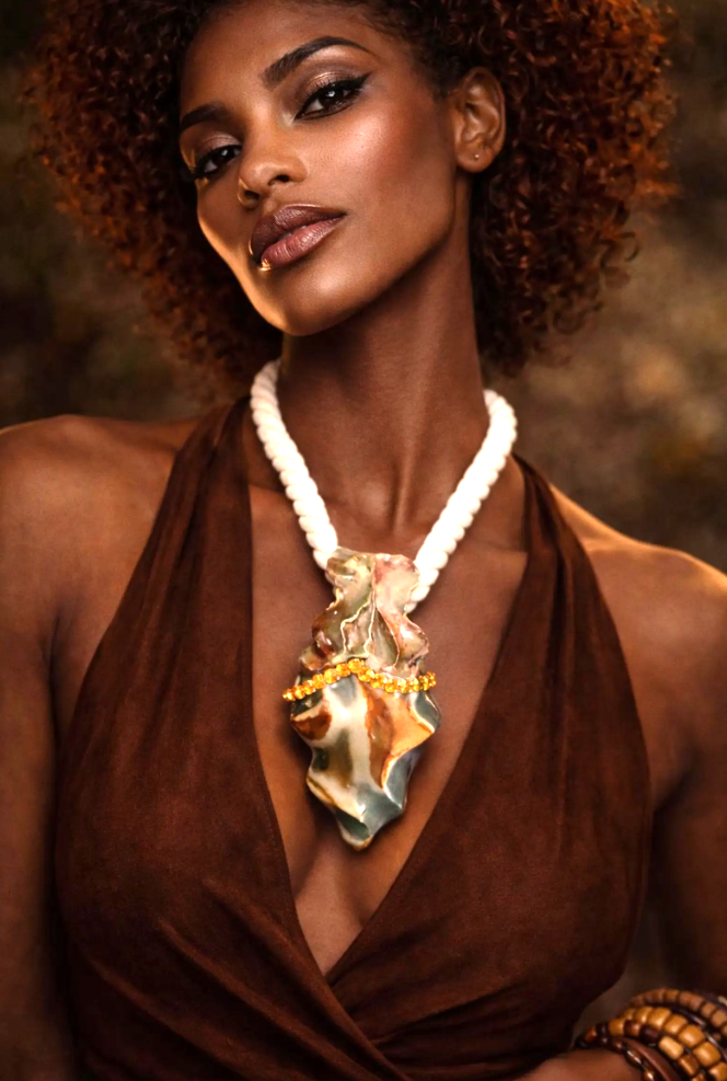 Gemstone Pendant Rope Cotton Flame Ocean Jasper - Camouflage