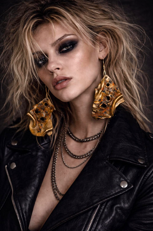 Faux Rusted Brass Avant Garde Torn Pierced Earrings - Defiant