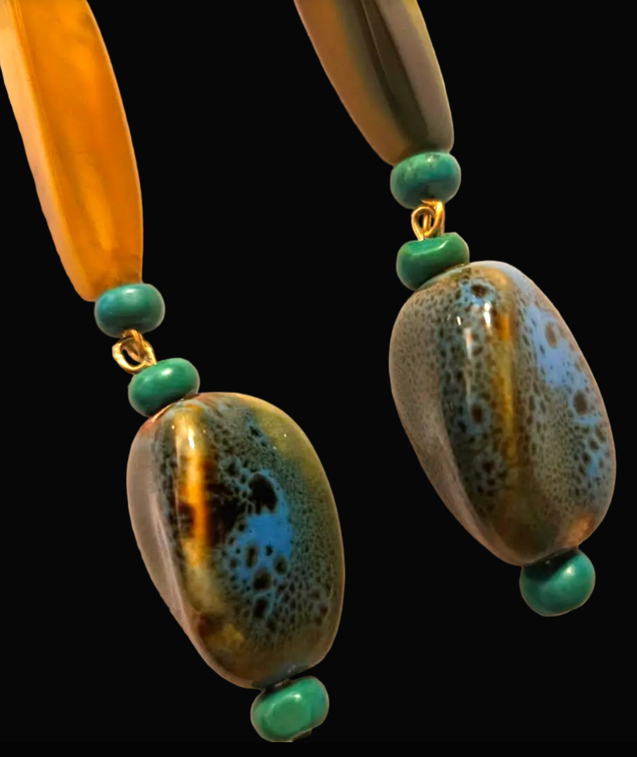 Olivine Chunky Super Long Pierced Statement Earrings -  Earth Tones