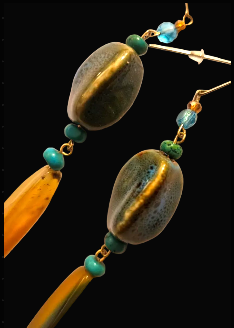 Olivine Chunky Super Long Pierced Statement Earrings -  Earth Tones