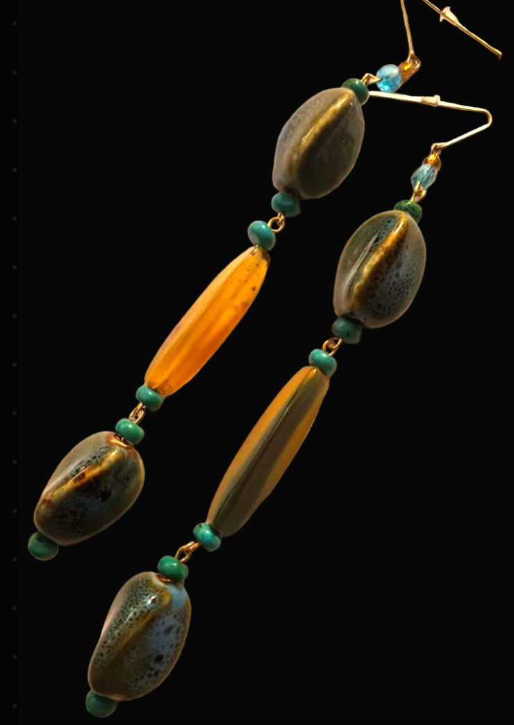 Olivine Chunky Super Long Pierced Statement Earrings -  Earth Tones
