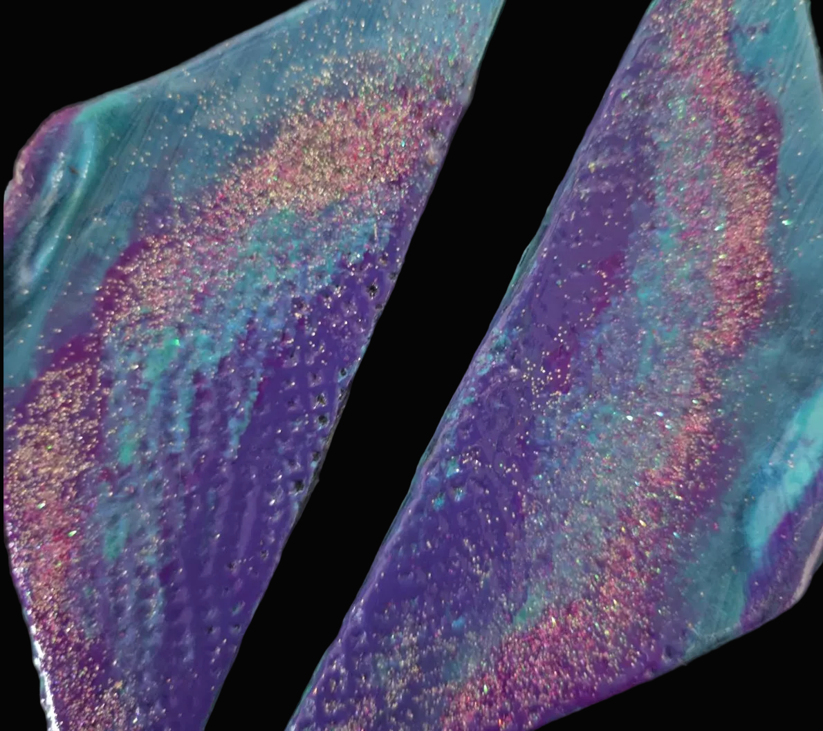 Metallic Blue, Purple & Pink Oversized Wing Shoulder Duster Earrings