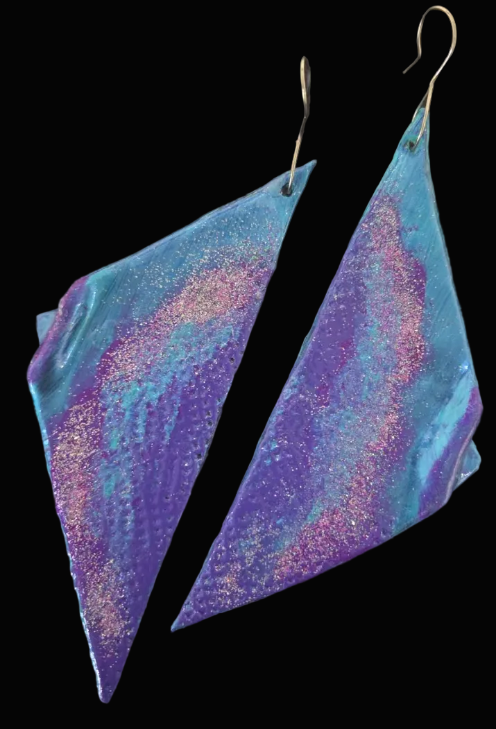 Metallic Blue, Purple & Pink Oversized Wing Shoulder Duster Earrings