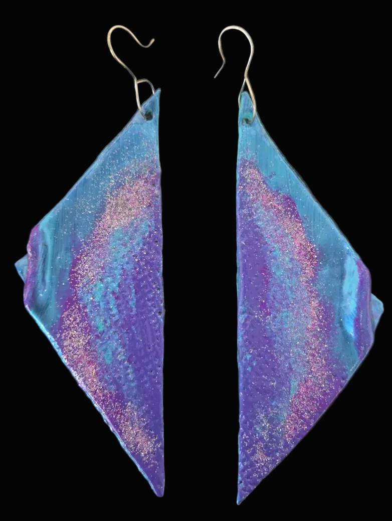 Metallic Blue, Purple & Pink Oversized Wing Shoulder Duster Earrings