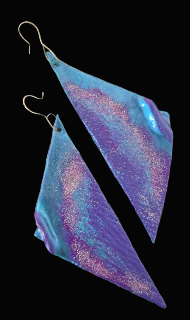 Metallic Blue, Purple & Pink Oversized Wing Shoulder Duster Earrings
