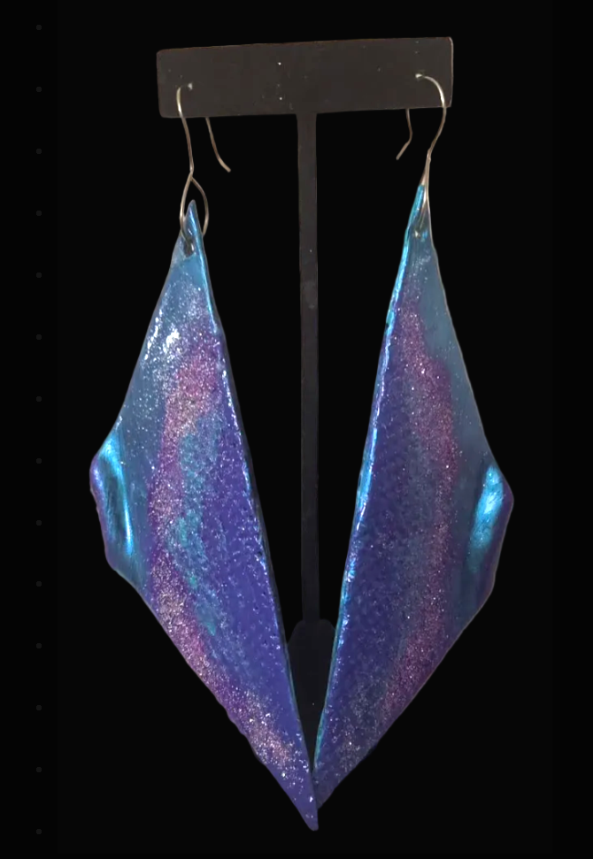 Metallic Blue, Purple & Pink Oversized Wing Shoulder Duster Earrings