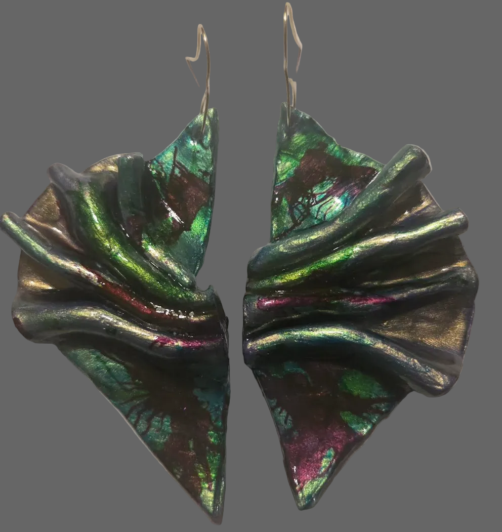 Avant Garde Sculpted & Folded Alcohol Ink Pierced Earrings - Bold OOAK