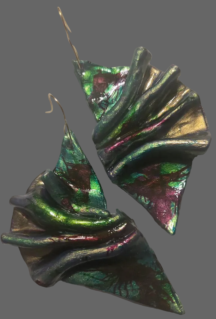 Avant Garde Sculpted & Folded Alcohol Ink Pierced Earrings - Bold OOAK