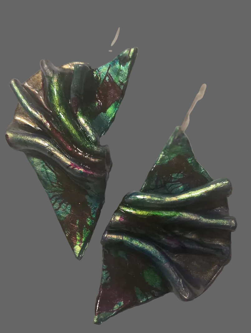 Avant Garde Sculpted & Folded Alcohol Ink Pierced Earrings - Bold OOAK